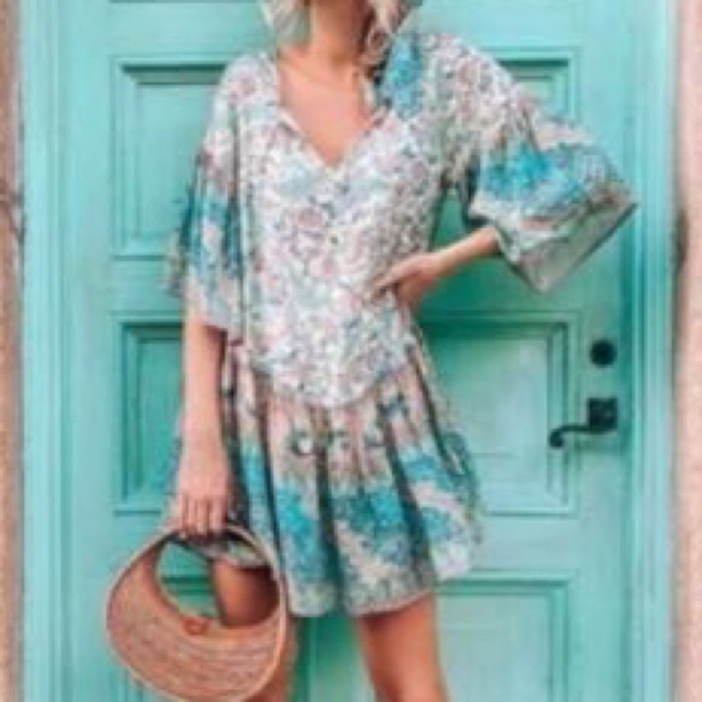 Opal Wide Sleeve Boho DRESS Oasis Blue NEW - Picture 5 of 5